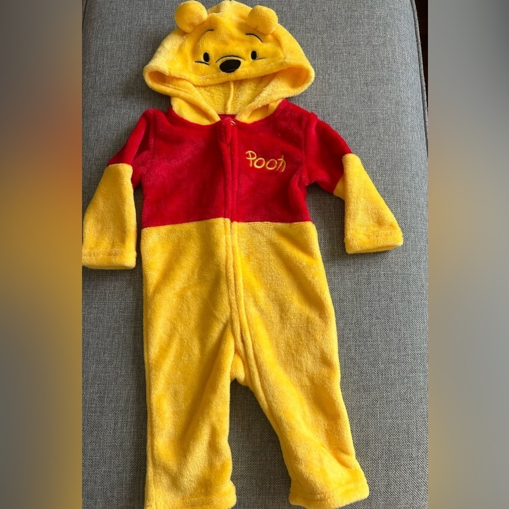 Disney Winnie the Pooh Red and Yellow Baby One Piece Fleece Zip Up Costume